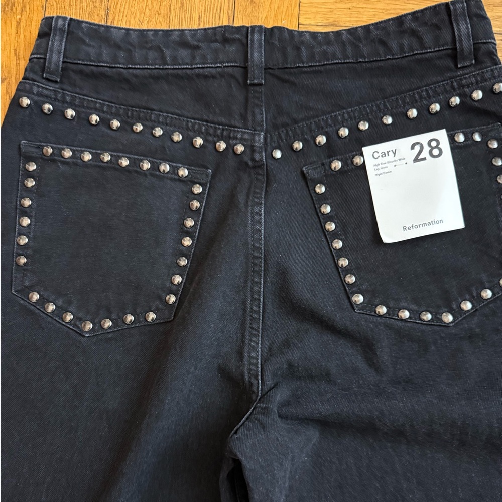 Reformation Black Stud-Trim Wide-Leg Jeans - Picture 10 of 14